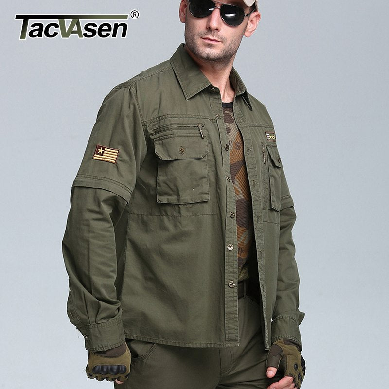 TACVASEN Light Weight Military Jacket Men Spring Cotton Jacket Coat Tactical Jackets Detachable Sleeve Cargo Coat TD-BJZS-002