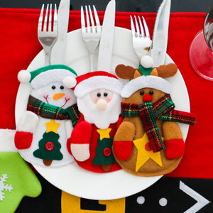 Santa Hat Reindeer Christmas New Year Pocket Fork Knife Cutlery Holder Bag Home Party Table Dinner Decoration Tableware 62244