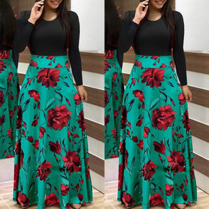 Women Boho Floral Printed Long Sleeve Dress 2018 Ladies Long Maxi Autumn Evening Party Dresses Elegant Woman Holiday Beach Dress