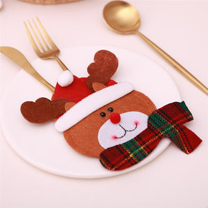 Santa Hat Reindeer Christmas New Year Pocket Fork Knife Cutlery Holder Bag Home Party Table Dinner Decoration Tableware 62244