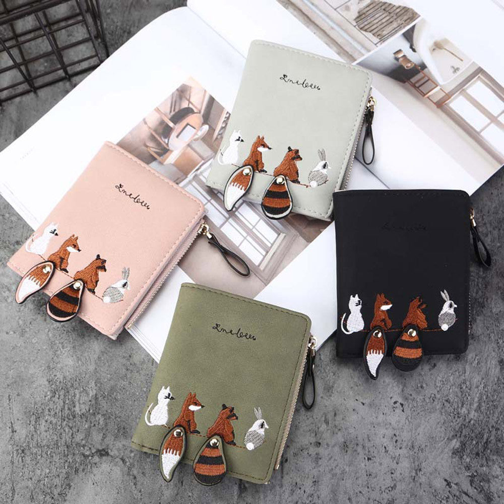 High quality Women&#39;s Wallet Lovely Cartoon Animals Short Leather Female Small Coin Purse Hasp Zipper Purse Card Holder For Girls